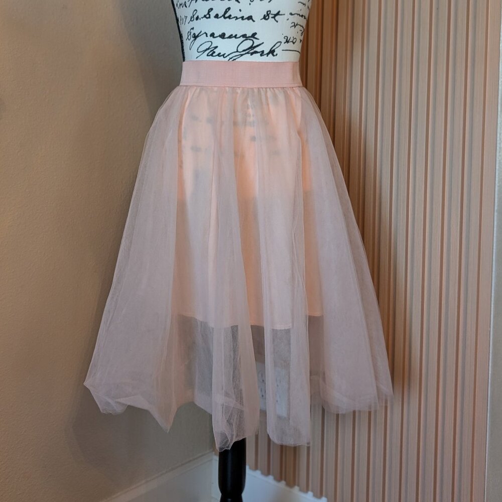 K TOO Peach/Pink Tulle Midi Skirt - Size M